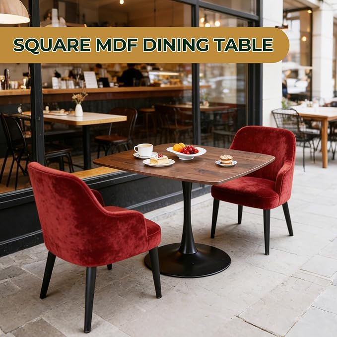 42 Inch Walnut Square Dining Table for 4-6 Person,Mid-Century Brown Tulip Table Kitchen Dining Table with MDF Tabletop and Pedestal Base for Home Kitchen