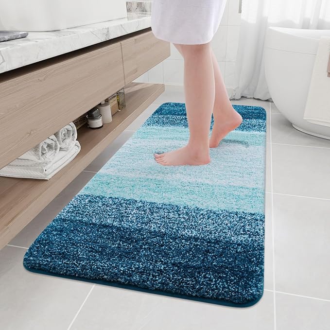 Arotive Microfiber Bathroom Rugs, Shaggy Soft and Absorbent Bath Rug, Non-Slip, Thick Plush Machine Washable Dry Bath Mats for Bathroom, Tub and Shower, 59x24, Peacock Blue, Rectangular