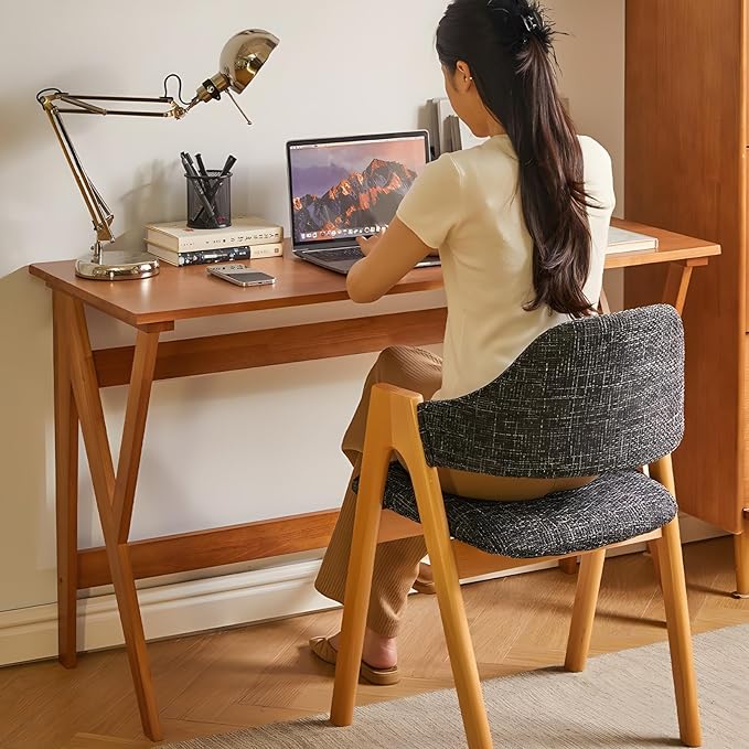 Mid Century Modern Desk, Spacious Solid Wood Writing Desk, Minimalist with K-Shaped Legs, Home Office Desk, 29.5 H x 47.2 W x 19.7 D Inches(Natural)