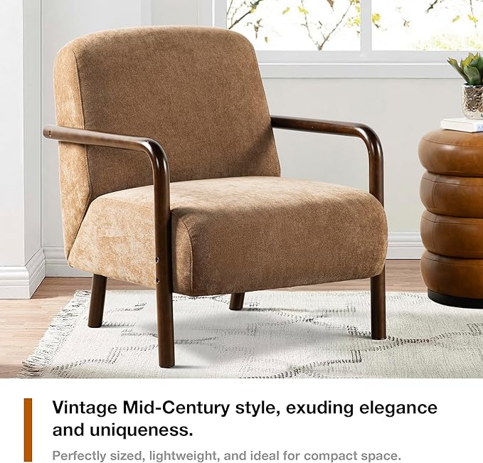 Glitzhome Accent Chair Set of 2, Mid-Century Modern Living Room Chairs with Extra-Cushioned Fabric & Walnut Rubber Wood Frame, Comfy Armhairs for Living Room/Bedroom/Reading Room/Office