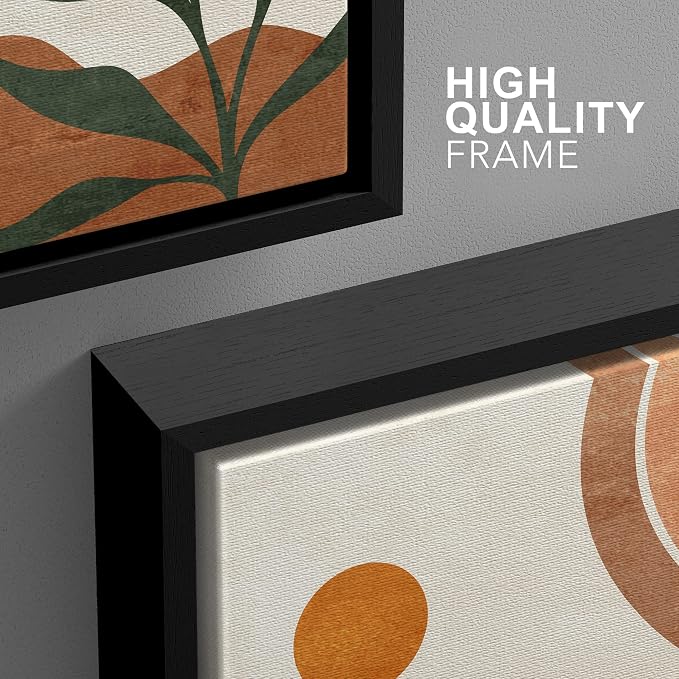 wall26 Framed Canvas Print Wall Art Set Boho Mid-Century Geometric Desert Plant Sun Nature Abstract Illustrations Modern Art Bohemian Decorative for Living Room, Bedroom, Office - 16"x24"x3 Black