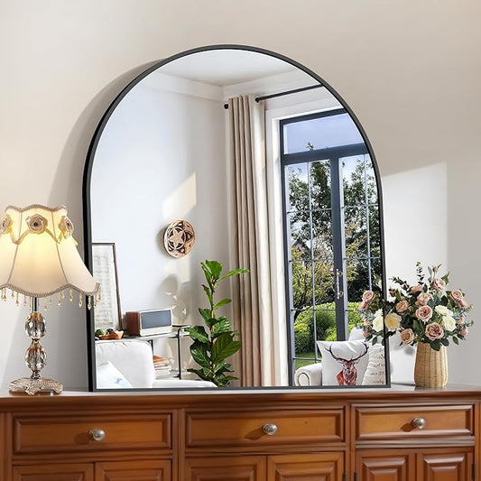 CIRCUMI Arched Wall Mirror, 36"x40" Black Arched Mirror with Tempered Glass, Metal Frame, Large Size for Bathroom, Living Room,Entryway,Over Sink, Arch Mirror for Decor,Shatterproof&Crystal-Clear