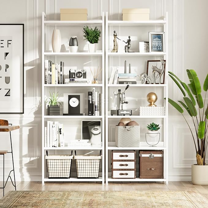 NUMENN Bookshelf, 6 Tier Bookshelves, Home Office Bookcase Shelf Storage Organizer, Free Standing Storage Shelving Unit for Bedroom, Living Room and Home Office, White