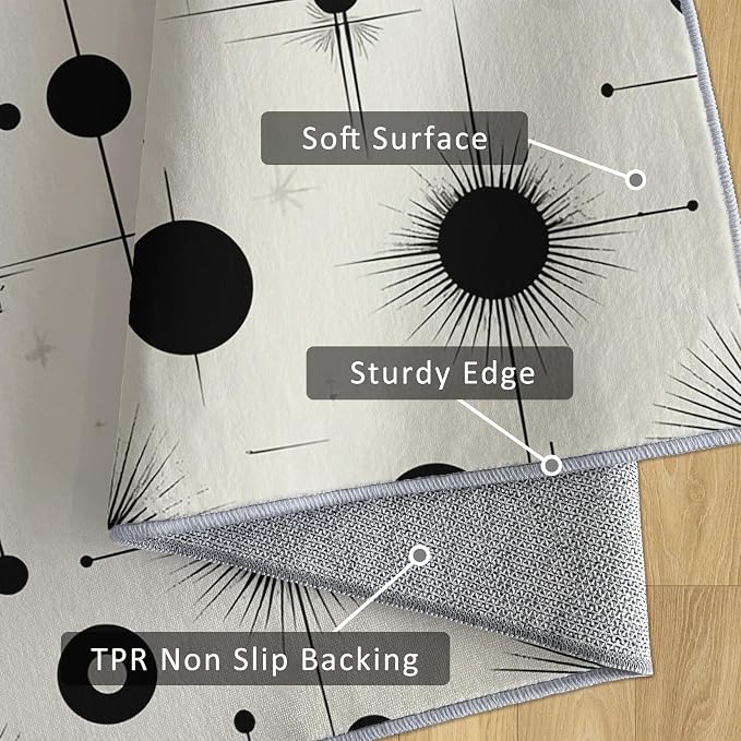 Starburst Rug 6x9 Retro Mid Century Modern Pattern Area Rugs for Living Room, Bedroom, Starburst Home Decor Accessories Indoor Carpet, Non Slip & Machine Washable