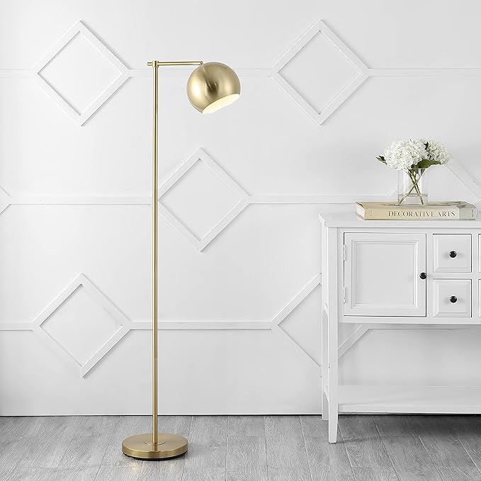JONATHAN Y 58.5" Brass Gold Modern Contemporary Iron Floor Lamp, Minimalist Metal Globe Shade, Mid-Century Standing Light for Living Room Bedroom, LED Bulb Included JYL3088A
