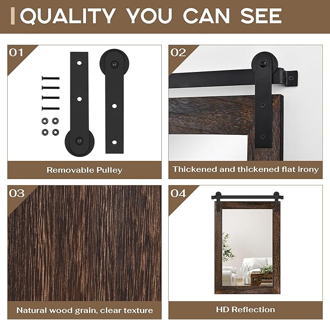 COGOOD Farmhouse Barn Door Mirror - 25 x 38 Rustic Bathroom Mirror for Living Room, Entryway, Vanity Wall Decor (Black Brown)
