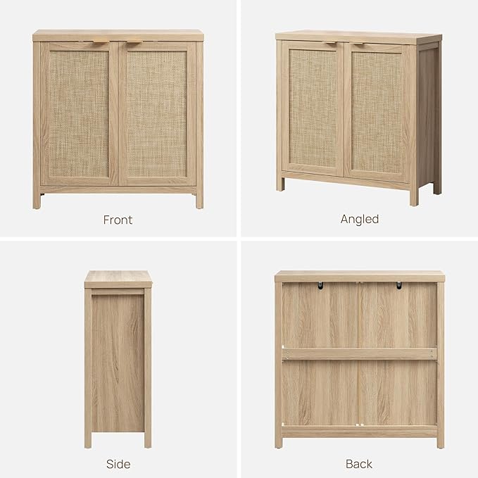 SICOTAS Rattan Sideboard Buffet Cabinet with Large Storage : Boho Credenza Coffee Bar Cabinet with Adjustable Shelves, Farmhouse Console Table for Kitchen, Living Room, Entryway, Natural, 2 Pieces
