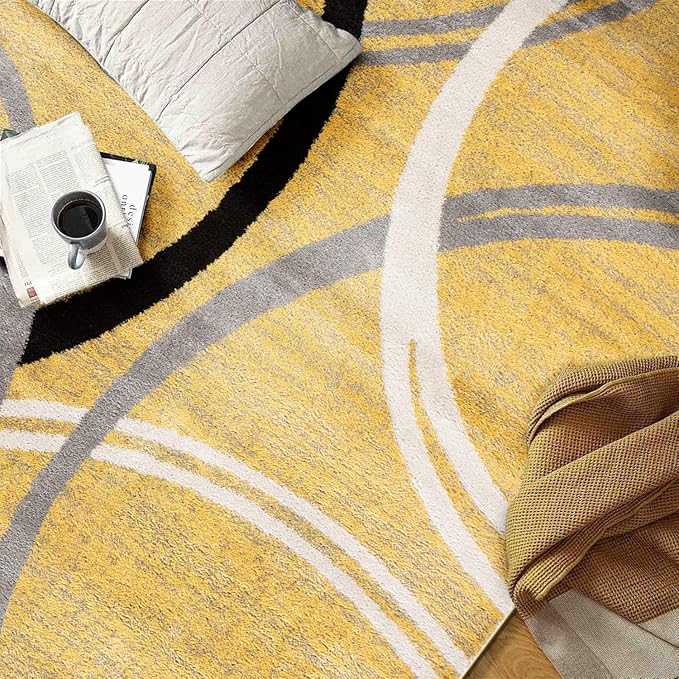 Rugshop Wavy Circles Design Area Rug, Fade-Resistant Carpet for Living Room, Dining Room, or Bedroom,Grand Room,Open Spaces Yellow, 10' x 14'