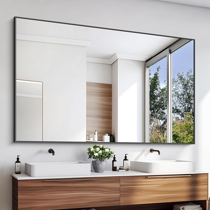 KOCUUY Black Bathroom Mirrors for Wall, 60x36 Large Rectangle Mirrors for Bathroom Sink, Oversized Wall Mirror Black Metal Framed Decor for Living Room, Farmhouse, Entryway, Hang Horizontal/Vertical