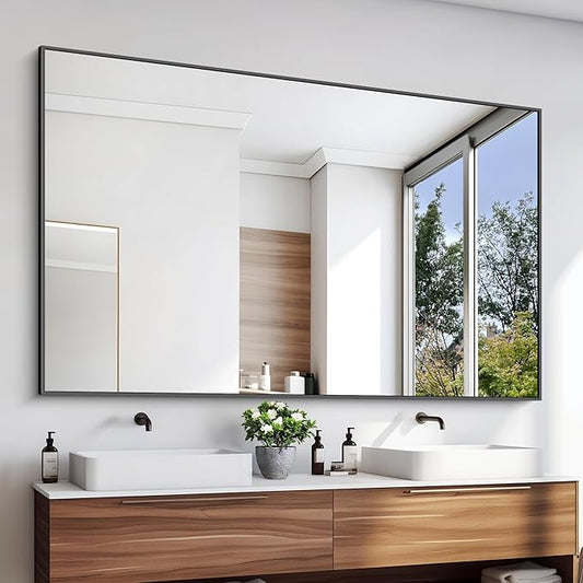 KOCUUY Black Bathroom Mirrors for Wall, 60x36 Large Rectangle Mirrors for Bathroom Sink, Oversized Wall Mirror Black Metal Framed Decor for Living Room, Farmhouse, Entryway, Hang Horizontal/Vertical