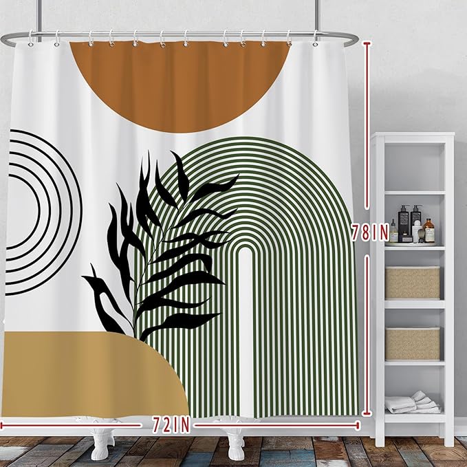 Baocicoo Boho Mid Century Shower Curtain - Abstract Leaf Plant Botanical Tropical Palm for Bathroom, Hotel, Bathtub, Cubicle, Living Room Decor - Fabric With Hooks 72x78 Inches