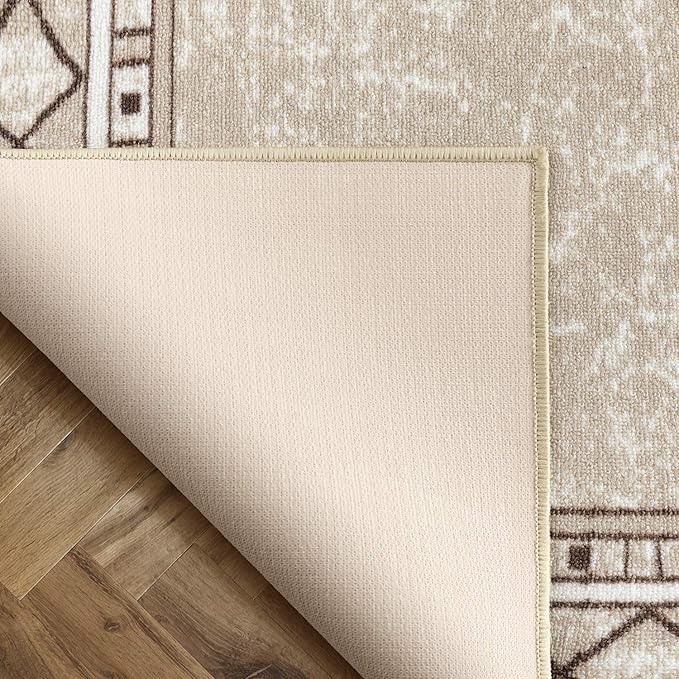 Antep Rugs Alfombras Modern Bordered 3x5 Non-Skid (Non-Slip) Low Profile Pile Rubber Backing Indoor Area Rugs (Beige, 3' x 5')