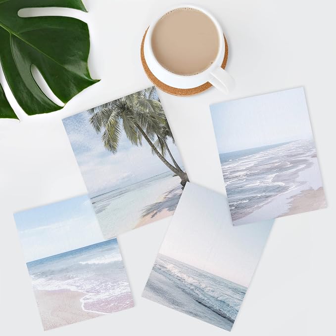 SIGNWIN Poster Bathroom Decor, Wall Art Room Decor Multicolor for Living Room, Bedroom, Office White Pastel Tropical Island Ocean Beach Shore Nature Wilderness Realism Landscape Colorful - 12"x16"x4