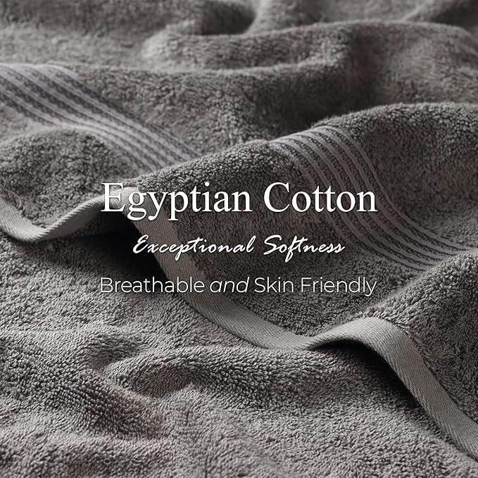 Superior Egyptian Cotton 3-Piece Towel Set, Assorted Towels for Home Bathroom, Master, Guest Bath, Decor Essentials, Includes 1 Bath, 1 Hand, 1 Face Towel/Washcloth, Quick Dry, Absorbent, Charcoal