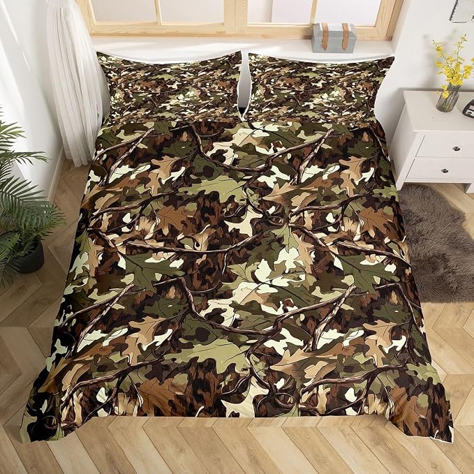 Erosebridal Tree Branches Duvet Cover Set Botanical Leaf Plant Full Size Bedding Sets for Kids Boys | Natural Green Camo Tree Comforter Cover Woodland Tropical Jungle Bed Set, Room Decor Aesthetic
