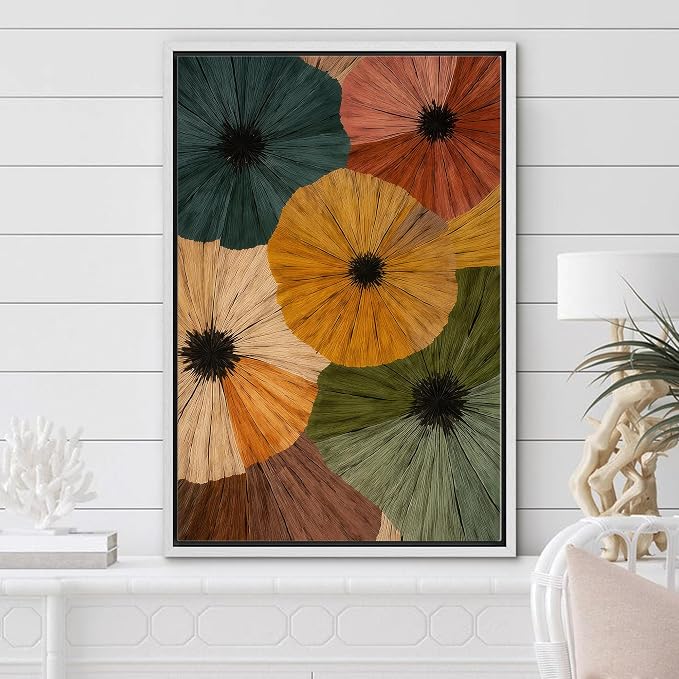 Woodrose Framed Canvas Print Wall Art Bold Floral Composition Earthy Tones Floral Illustrations Modern Art Minimalist 3D Colorful Ultra for Living Room, Bedroom, Office - 16"x24" WHITE