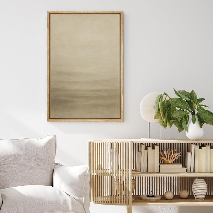 MUDECOR Framed Canvas Print Wall Art Tranquil Horizon Beige Gradient Minimalist Abstract Illustrations Minimalism Decorative Bohemian Colorful Zen for Living Room, Bedroom, Office - 24"x36" NATURAL