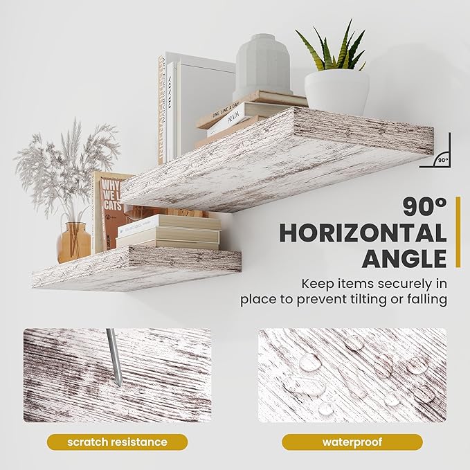 72 Inch Floating Shelves, 9.3" Deep Floating Shelf Wall Mounted, 72" Wall Shelves, Rustic Deep Bookshelf, Large Display Shelves & Storage Shelves for Bedroom, Living Room, Rustic, Set of 2