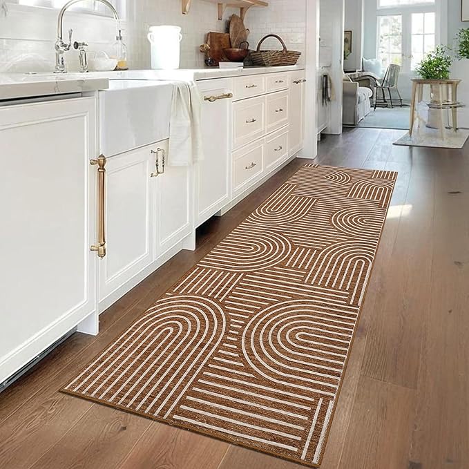 Modern Rug 2x6 Runners for Hallways, Abstract Kitchen Runner Rugs Non Slip Bath Runner, Rainbow Washable Runners Rug for Bedroom, Soft Long Rugs for Entryway Bathroom Laundry Dorm, Copper