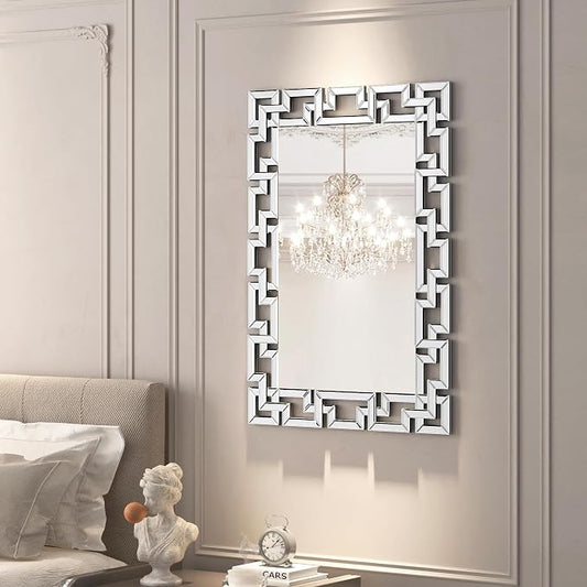 KOHROS Large Decorative Rectangle Mirror for Wall Decor Art Grecian Venetian Mirror (Silver, 36" L x 24" W)
