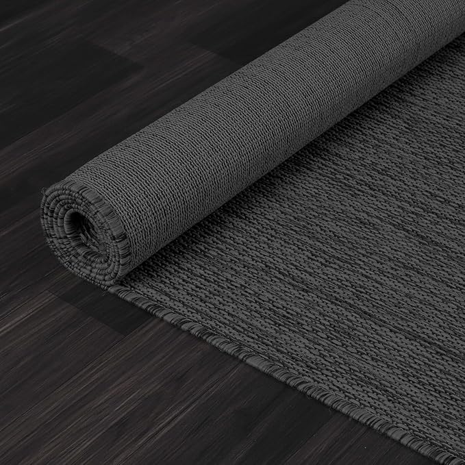 Washable Indoor Outdoor Rug 8x10 Weather Resistant Area Rugs Modern Solid for Porch Deck Balcony Backyard Patio Outside Carpet (8 X 10 Dark Grey)