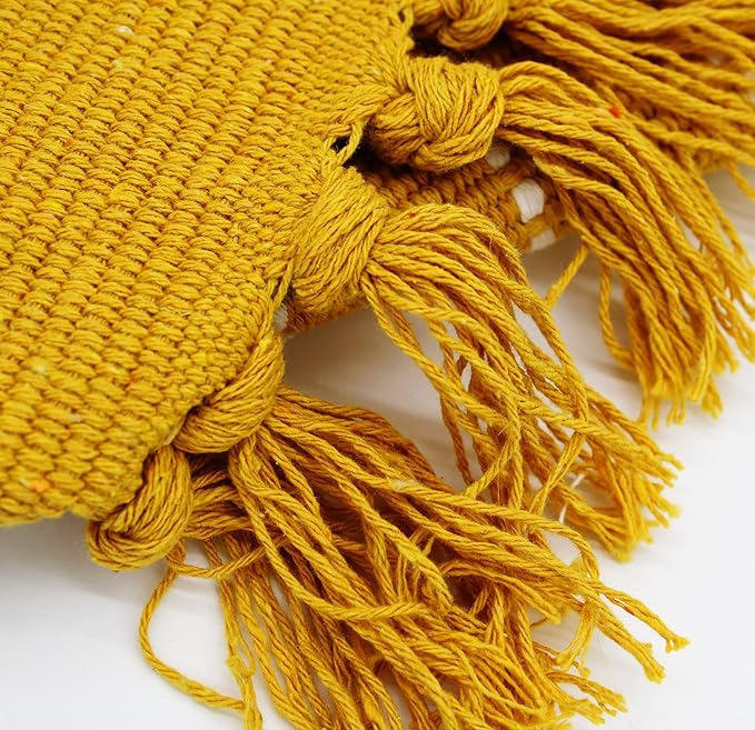 Bohemian Geometric Mustard Area Rug, 2'x3' Yellow, Machine Washable, Non-Slip, Low Pile, Hand Woven Cotton
