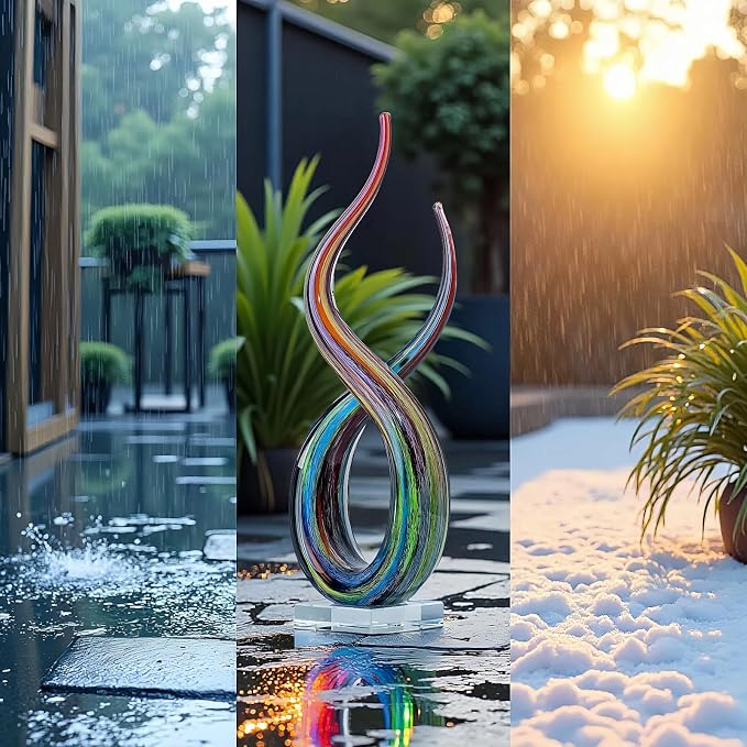 Hand Blown Murano Style Glass Sculpture, 14" Double Spiral Infinity Music Note Figurine Collectible, Modern Abstract Home Decor for Living Room Office Aquarium, Unique Gift for Art Lovers