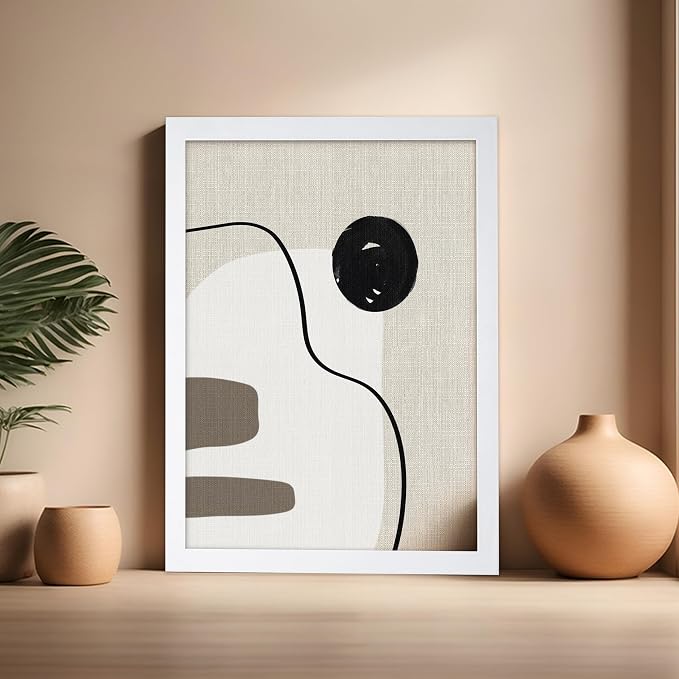 Poster Master Linen Shapes Poster – Lines on Linen Print – Chic Boho Art – Modern Abstract Artwork – Mid-Century Modern Piece – Great Bedroom or Living Room Decor – 16x20 White Framed