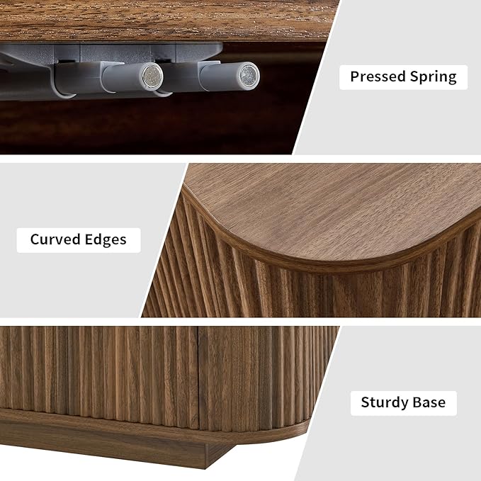 LKTART 64" Buffet Cabinet with Storage, Modern Fluted Accent Sideboard Media Console Credenza with Adjustable Shelves Pressed Spring for Kitchen Living Room,31.5" H (Walnut)