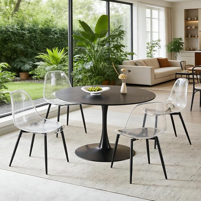 Round Tulip Table 42 Inch, Mid-Century Modern Tulip Kitchen Dining Table with Pedestal Base for Small Spaces, Cafe & Office
