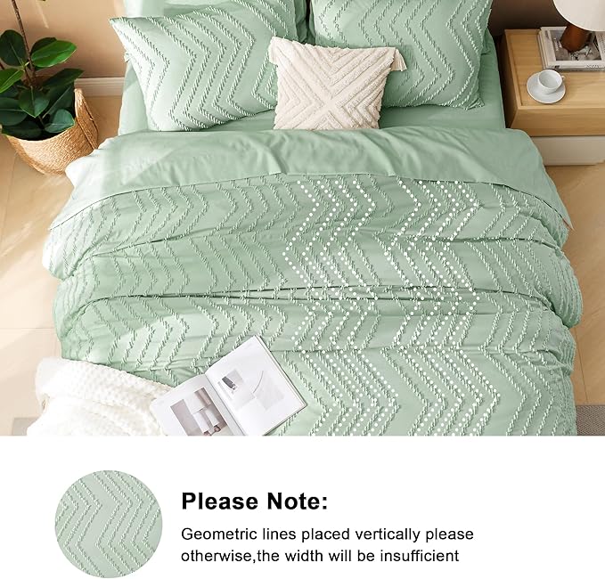 Litanika California King Comforter Set with Sheets Sage Green - 7 Pieces Bed in a Bag Cal King Boho Tufted Complete Bedding Sets with Comforter, Sheets, Pillowcases & Shams