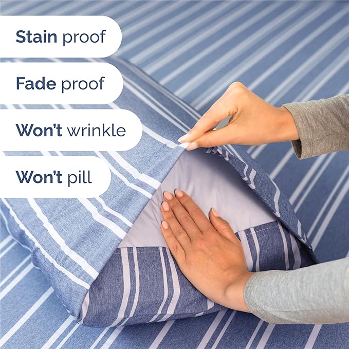 King Size 4 Piece Sheet Set - Comfy Breathable & Cooling Sheets - Hotel Luxury Bed Sheets for Women & Men - Deep Pockets, Easy-Fit, Soft and Wrinkle Free Sheets - Blue Stripes Oeko-Tex Bed Sheet Set