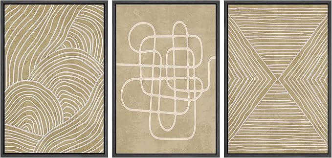 SIGNWIN Framed Canvas Print Wall Art Set Geometric Tan Line Art Collage Graffiti & Street Art Abstract Illustrations Modern Art Decorative Nordic for Living Room, Bedroom, Office - 16"x24"x3 Black