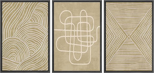 SIGNWIN Framed Canvas Print Wall Art Set Geometric Tan Line Art Collage Graffiti & Street Art Abstract Illustrations Modern Art Decorative Nordic for Living Room, Bedroom, Office - 16"x24"x3 Black