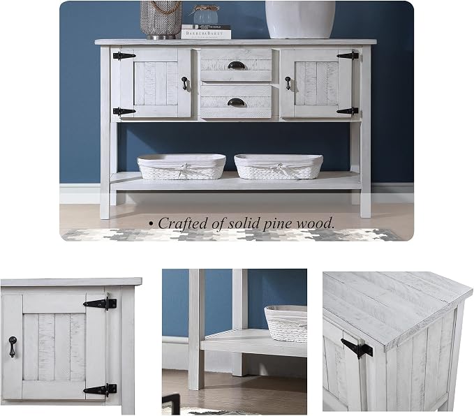 Merax Farmhouse Sideboard Buffet Kitchen Storage Cabinet with Drawers and Doors, Sideboard Storage Cabinet with Open Shelf for Living Room Kitchen Dining Room, Antique White…