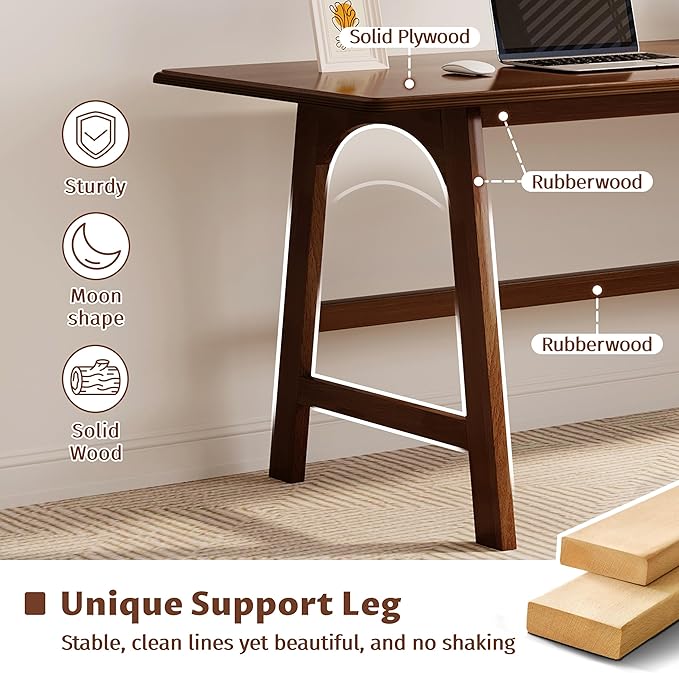 IOTXY Solid Wood Writing Table - 60" W x 24" D Minimalist Computer Desk for Home Office, Work, Study, Creativity, and PC Workstation, Walnut