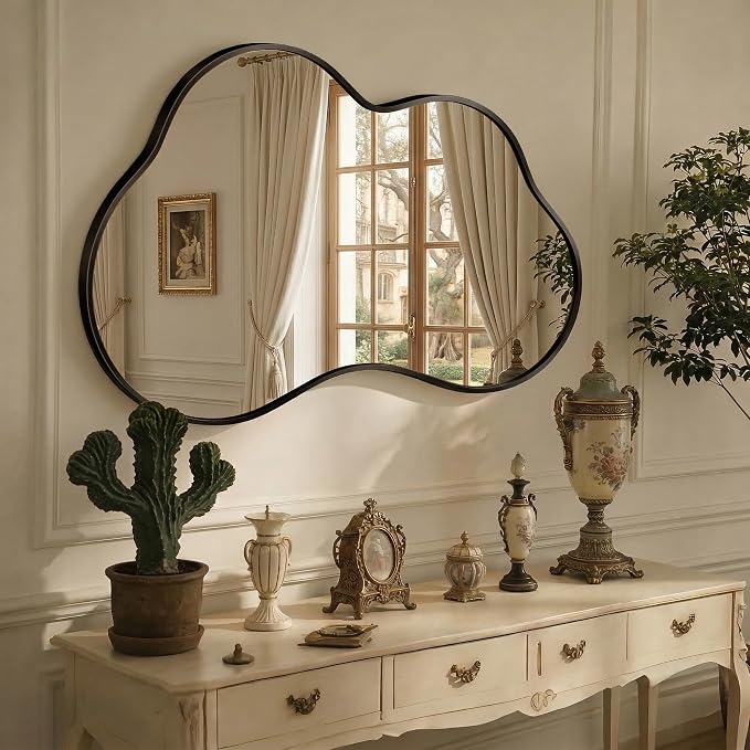 Irregular Wall Mirror with Metal Frame for Living Room, Hallway, Entryway, Bathroom and Dining Room