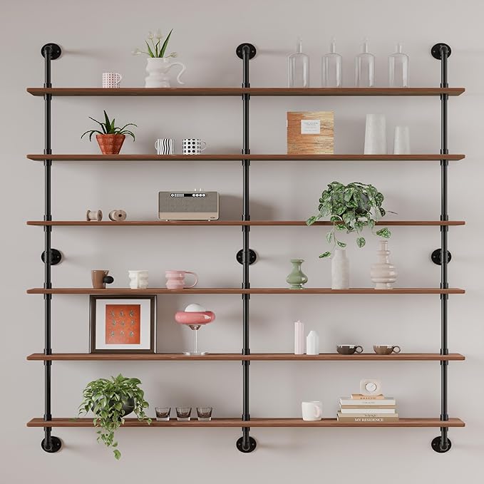 HDDFER Floating Shelves for Wall Living Room Shelves Bookshelf Industrial Pipe Shelving Shelf Real Wood Planks 60 inch Rustic Wall Shelves Hanging Bookshelves Farmhouse Kitchen Bar Shelving