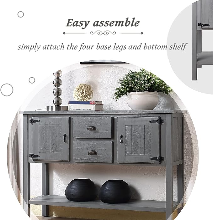 Merax Farmhouse Kitchen Sideboard Buffet Storage Cabinet with Drawers and Doors, Wood Sideboard Storage Cabinet with Open Shelf for Living Room Kitchen Dining Room, Antique Gray