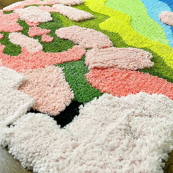 UKELER Colorful Moss Rug for Laundry Room 3D Shag Moss Area Rugs Non Slip Washable Decorative Rugs for Bedroom Playroom Hallway 55''x27.5''
