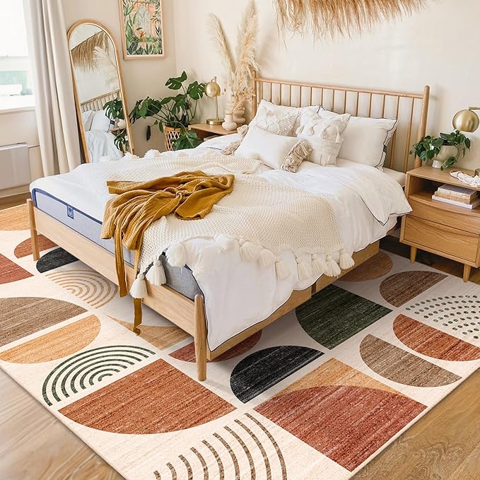 MUJOO 5x7 Area Rugs Washable,Boho Rugs for Living Room Bedroom Dining Room,Large Throw Floor Carpet Non Slip Soft Modern Abstract Bohemian Terracotta