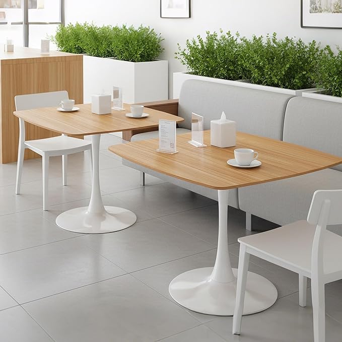 Square Dining Table,42.1" Tulip Table with Metal Pedestal,15-Minute Quick Assembly,Mid Century Modern Leisure Table for Kitchen Small Places Cafe (Faux Oak)