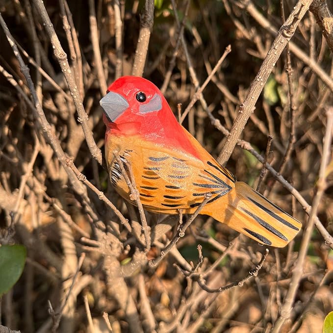 H&Zebrabro Hand Carved Bird Figurines, Hand-Painted Sculpted Wooden Birds, Wood Bird Sculptures for Home Decoration, Hand Crafted Life Like Bird Statues, Ideal Gifts for Bird Lovers (House Finch)