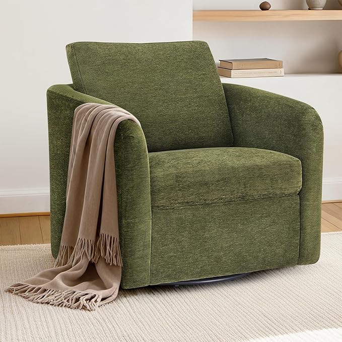 Swivel Accent Chair with Storage Ottoman, Upholstered Barrel Chair with Washable Slipcover for Living Room Bedroom Reading Waitingroom,2 Box,Green