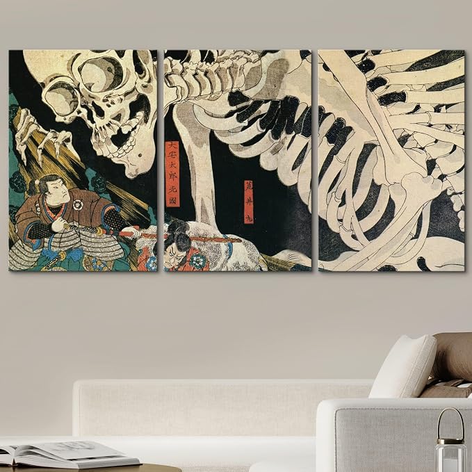 wall26 Framed Wall Art Print Set Witch & Skeleton Ukiyo-E by Utagawa Takiyasha Historic Cultural Illustrations Chic Scenic Colorful Multicolor for Living Room, Bedroom, Office - 24"x36"x3