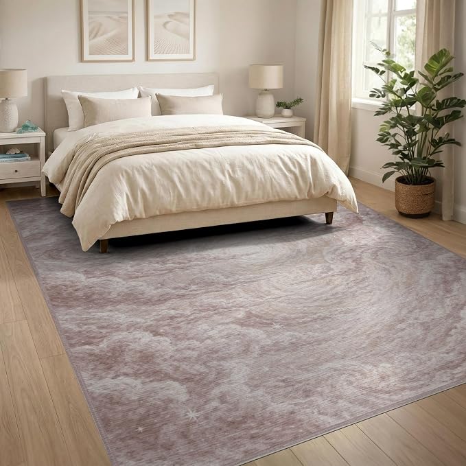 8'x10' Washable Modern Abstract Area Rug, Beige Foldable Oversized Carpet Non-Slip Flatwoven Floor Covering for Living Room, Under Sectional, Family Room | Ref:2208261