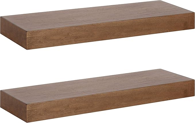 Kate and Laurel Havlock Modern Floating Shelves, Set of 2, Rustic Brown, Farmhouse Storage and Display Shelves for Wall