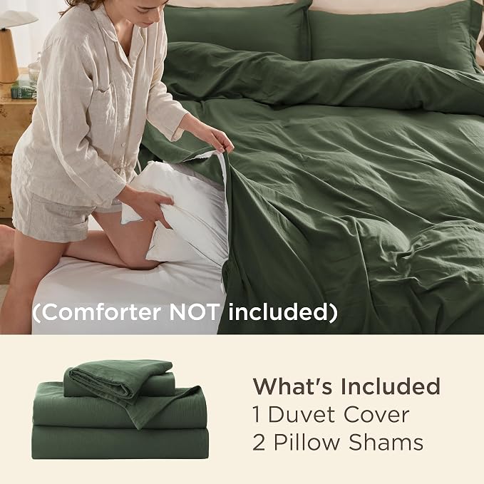 Bedsure Olive Green Super Queen Duvet Cover - 3 Pieces Prewashed Cotton-Like Polyester Extra Soft Bedding Set, Includes 1 Duvet Cover 98''x90'' with Zipper Closure & 2 Pillow Shams, No Comforter