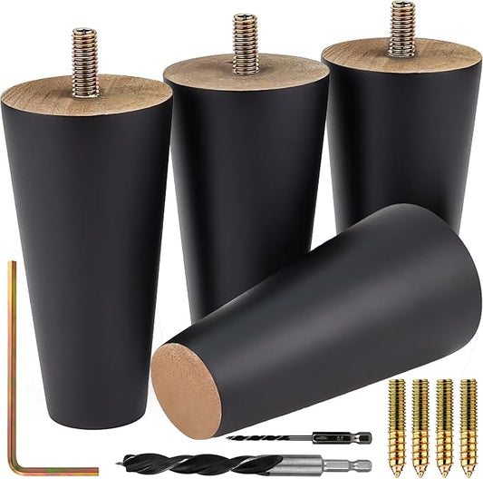 Airy Abode Premium Black Wood Furniture Legs (Full Install Kit) - Pick Your Size and Color