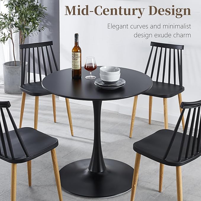 31.5 Inch Round Dining Table,Mid-Century Tulip Table with Metal Pedestal Base,Modern Leisure Table for Small Space Kitchen Dining Room,Easy Assembly,Matte Black